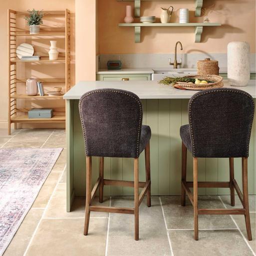 Maurice Grey Boucle Counter Stool with Brass Studs Barker Stonehouse