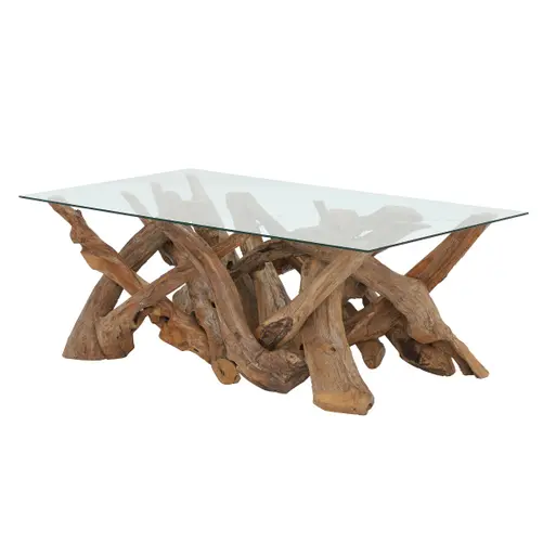 White teak shop root coffee table