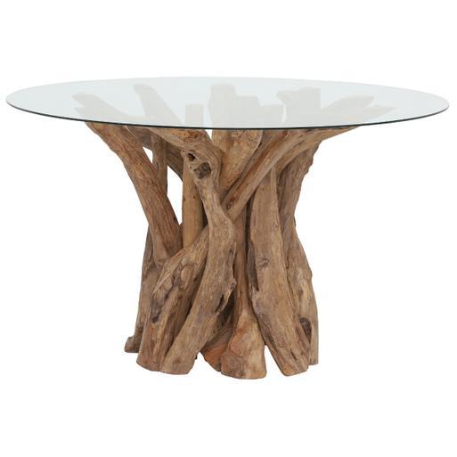 Whinfell Round Glass Top and Teak Root Wood Base 130cm Dining