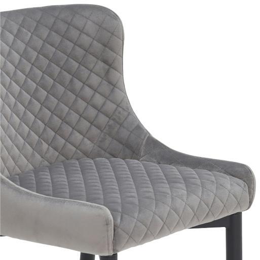 Rivington Grey Velvet Quilted Counter Stool Grey Velvet Fabric