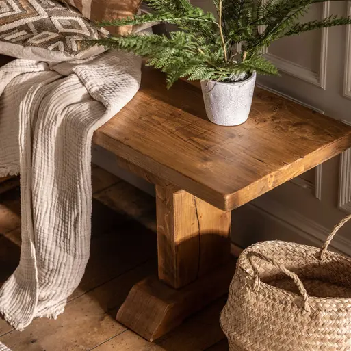 Covington 140cm Reclaimed Wood Dining Bench, Polished Brown