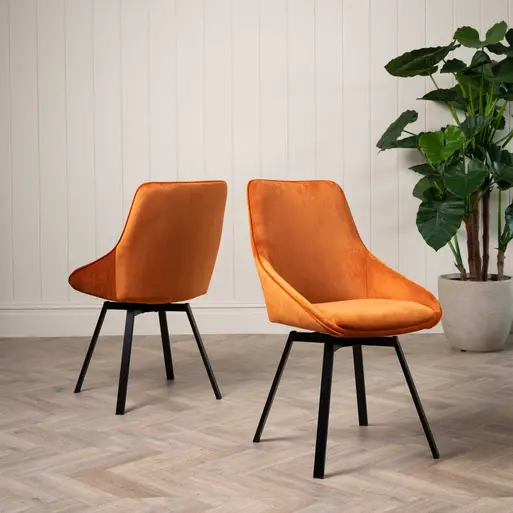 Beckton Orange Velvet Swivel Dining Chair, Orange Finish and Metal