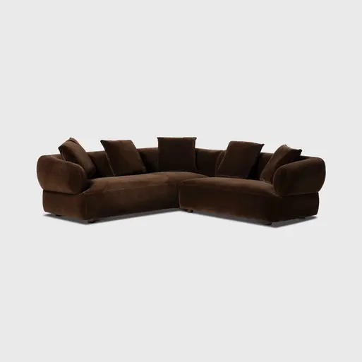Blume Dark Brown Curved Left Hand Facing Velvet Sofa, Chocolate