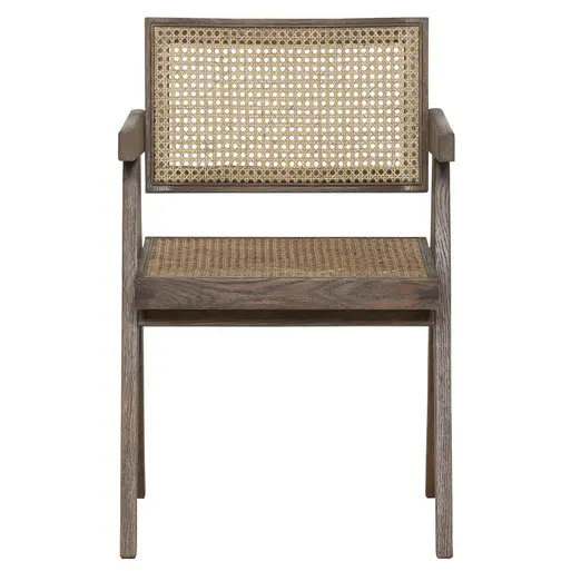Cody Brown Wood And Neutral Rattan Dining Armchair, Tawny Oak And