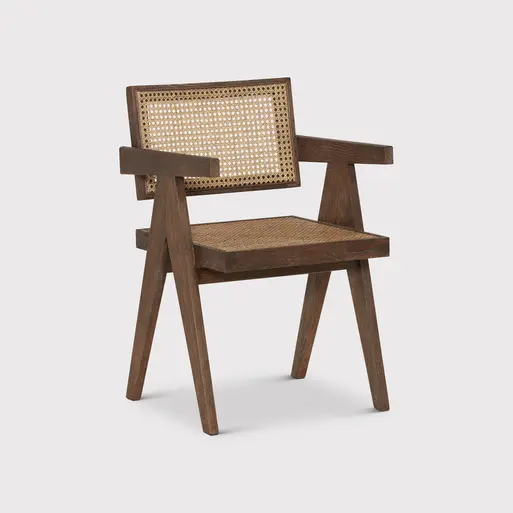 Cody Brown Wood And Neutral Rattan Dining Armchair, Tawny Oak
