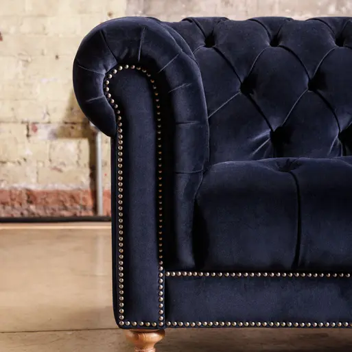 Ullswater Velvet Chesterfield Seater Sofa, Ink Blue Body, Pewter