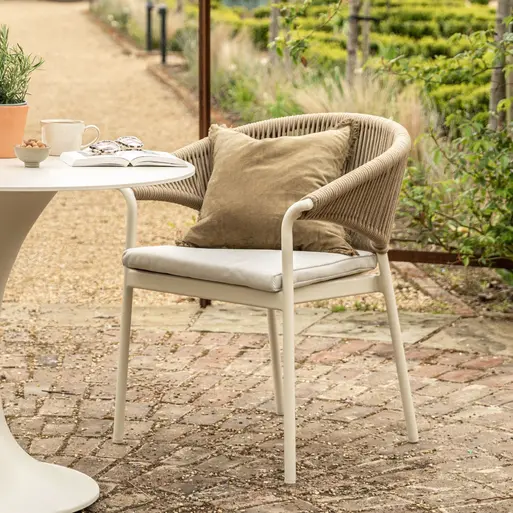 Sydney Natural Rope Garden Dining Chair, Natural and Ivory White