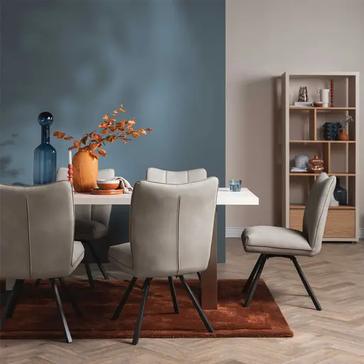 Bridgford Neutral Faux Leather Swivel Dining Chair, Misty Barker