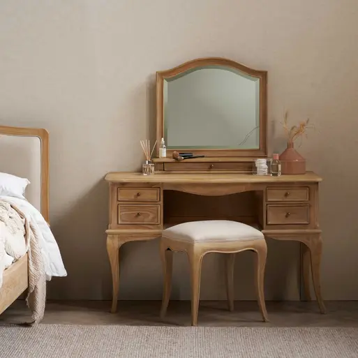 light brown dressing table Souza 5-Drawer Makeup Vanity Table With LED Mirror