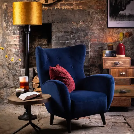 Delon Velvet Accent Chair, Navy Blue Barker Stonehouse