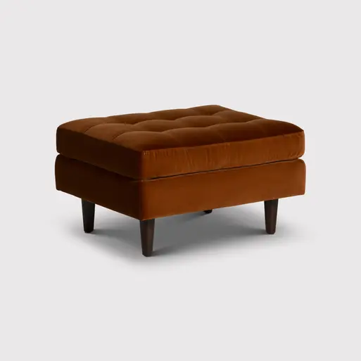 Hemingway Burnt Orange Velvet Footstool, Cotton Velvet Dune