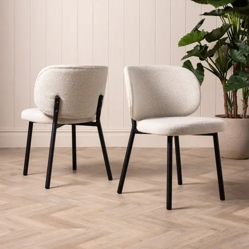 Elodie Neutral Boucle Curved Dining Chair, Off-White Barker