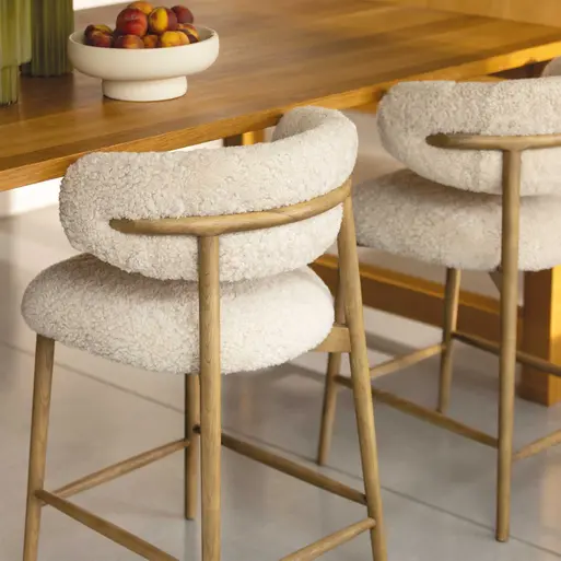 Lorna Cream Textured Fabric Counter Stool, Cream Fabric and Wooden