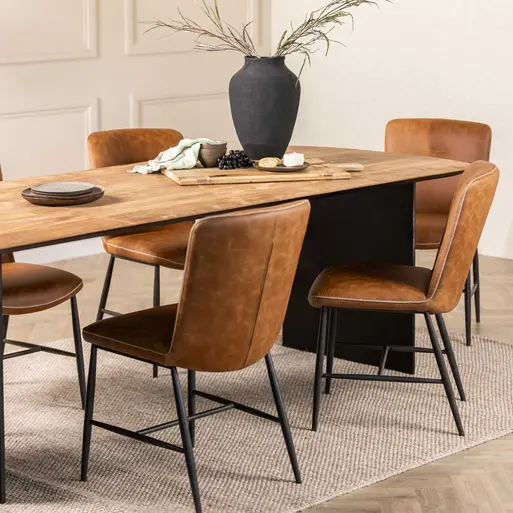 Dining Table With Tan Leather Chairs Slope Leather Dining Chair