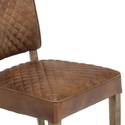 Timothy Oulton Mimi Brown Leather Quilted Dining Chair With