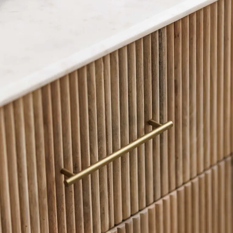 Fuji Fluted Mango Wood 2 Door Sideboard with White Marble Top
